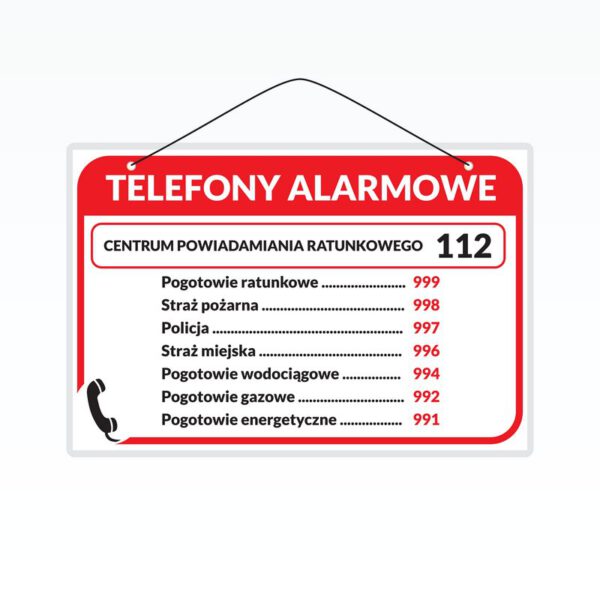Tabliczka laminowana "Telefony alarmowe"