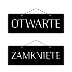 Tabliczka informacyjna "OTWARTE / ZAMKNIĘTE" - białe napisy na czarnym tle