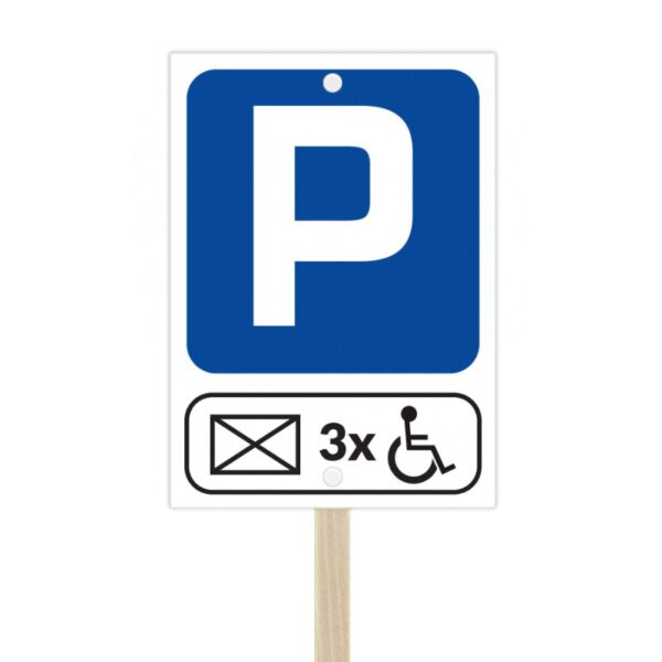 Parking dla osób z niepełnosprawnościami 3x koperta - tabliczka na stelażu drewnianym