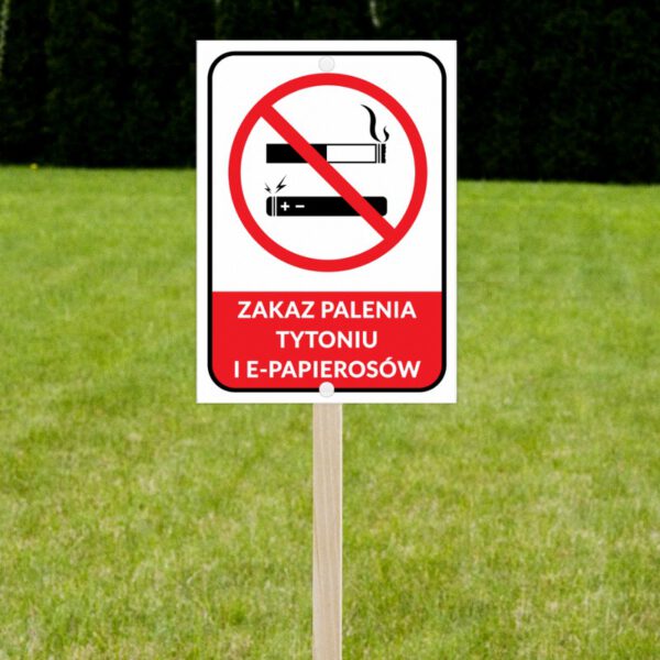 Zakaz palenia tytoniu i e-papierosów - stelaż drewnianu - wizualizacja