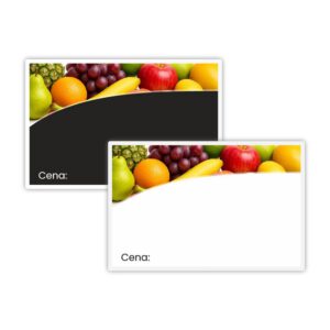 Cenówki laminowane z owocami 65x95 – dwustronne, białe i czarne pole na cenę