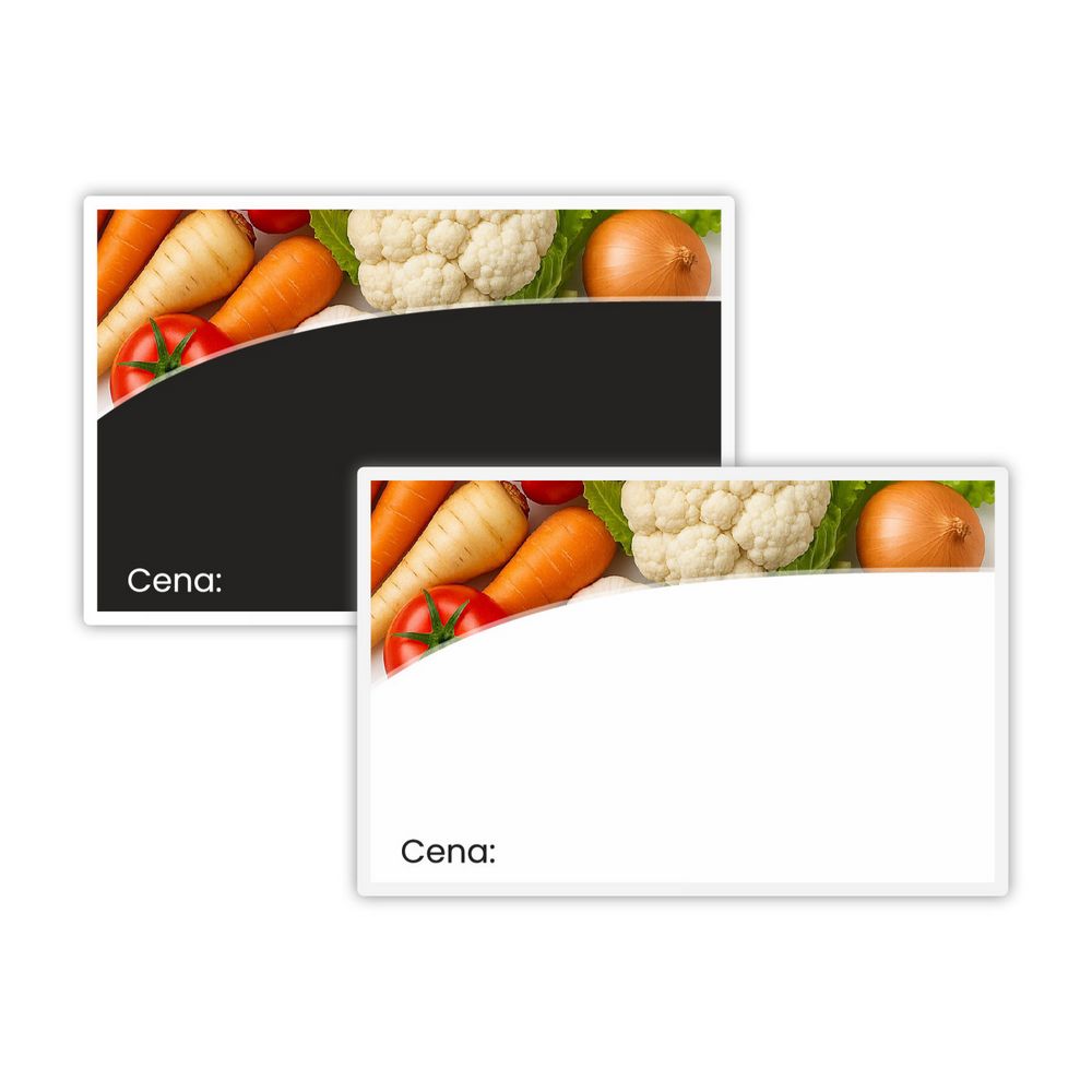 Cenówki laminowane z warzywami 65x95 mm dwustronne, czarne-białe.